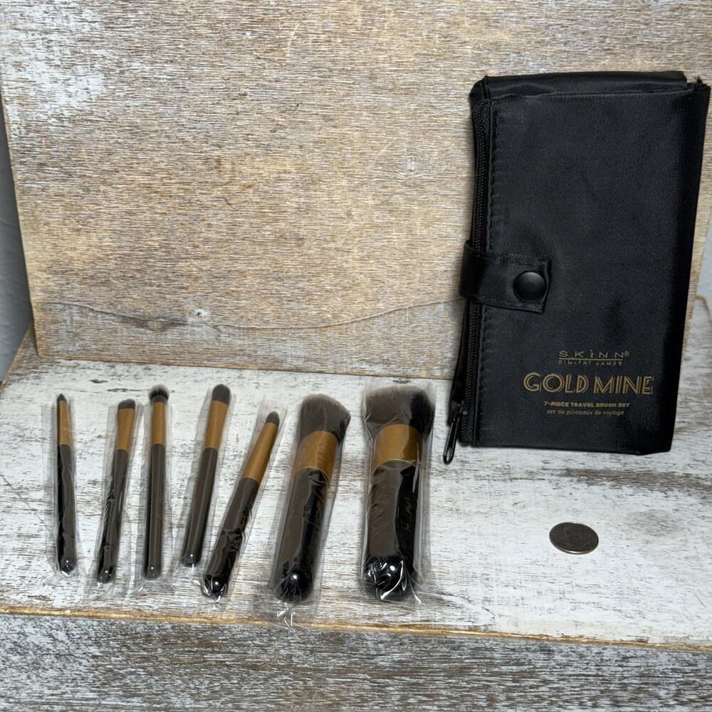 SKINN Cosmetics Dimitri James Gold Mine 7 Pieces Travel Brushes Set Brand New